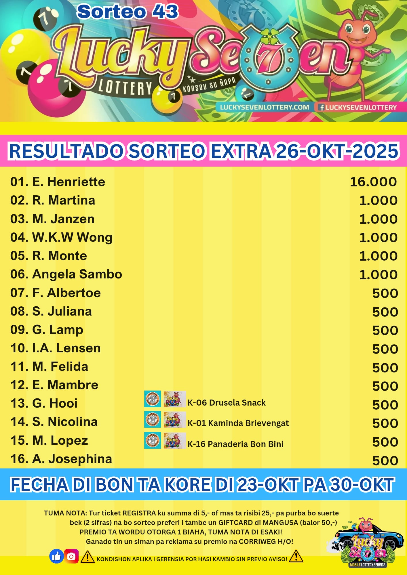 Sorteo Extra 26-10-2025
