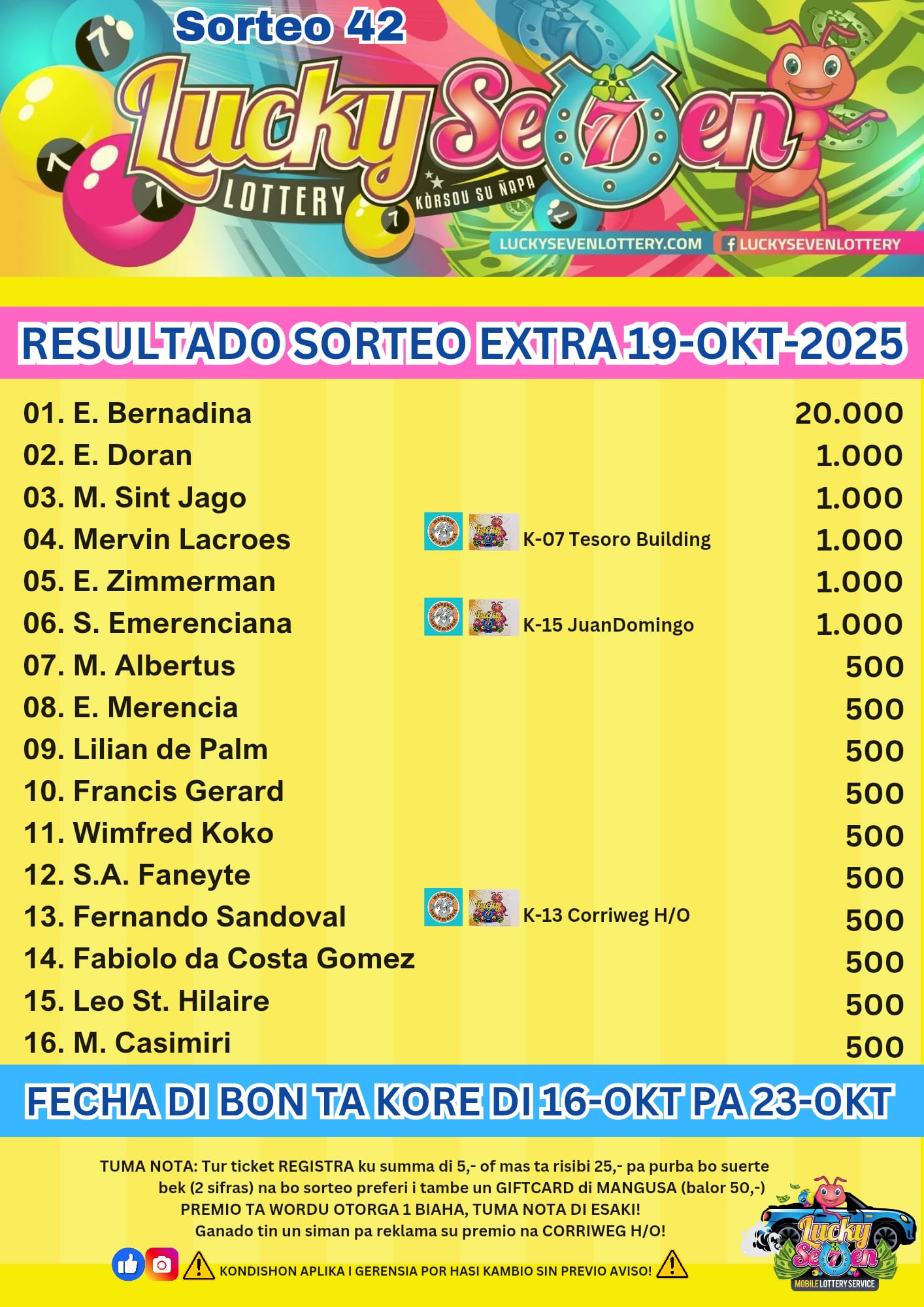 Sorteo Extra 19-10-2025